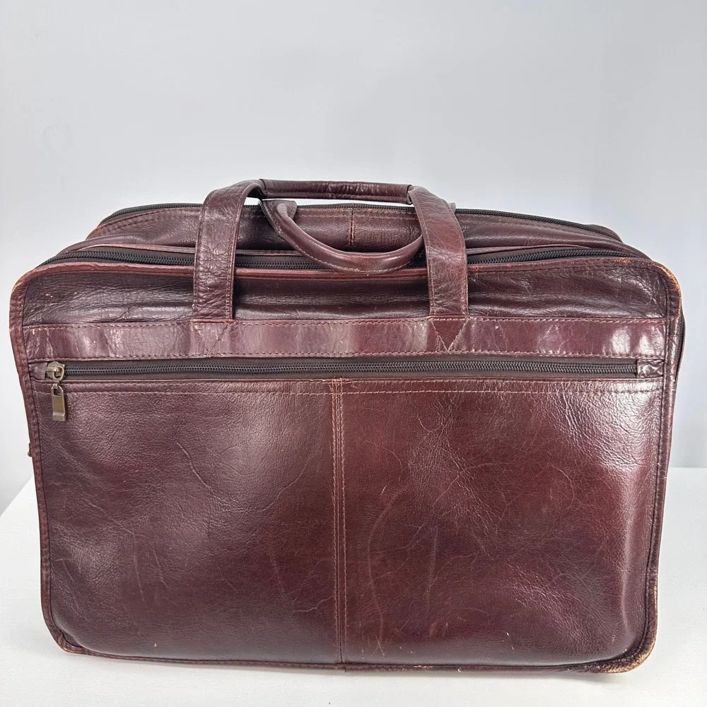 Vintage Genuine Leather Expandable Laptop Briefcase Attache Portfolio Brown